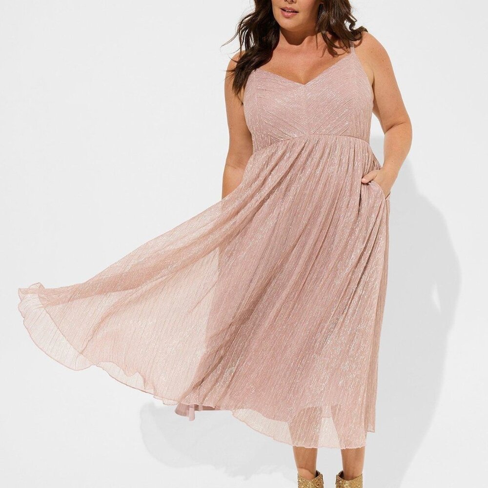 NWT Torrid Tea Length Plisse Pleated Bodice Sleeveless Dress size 0